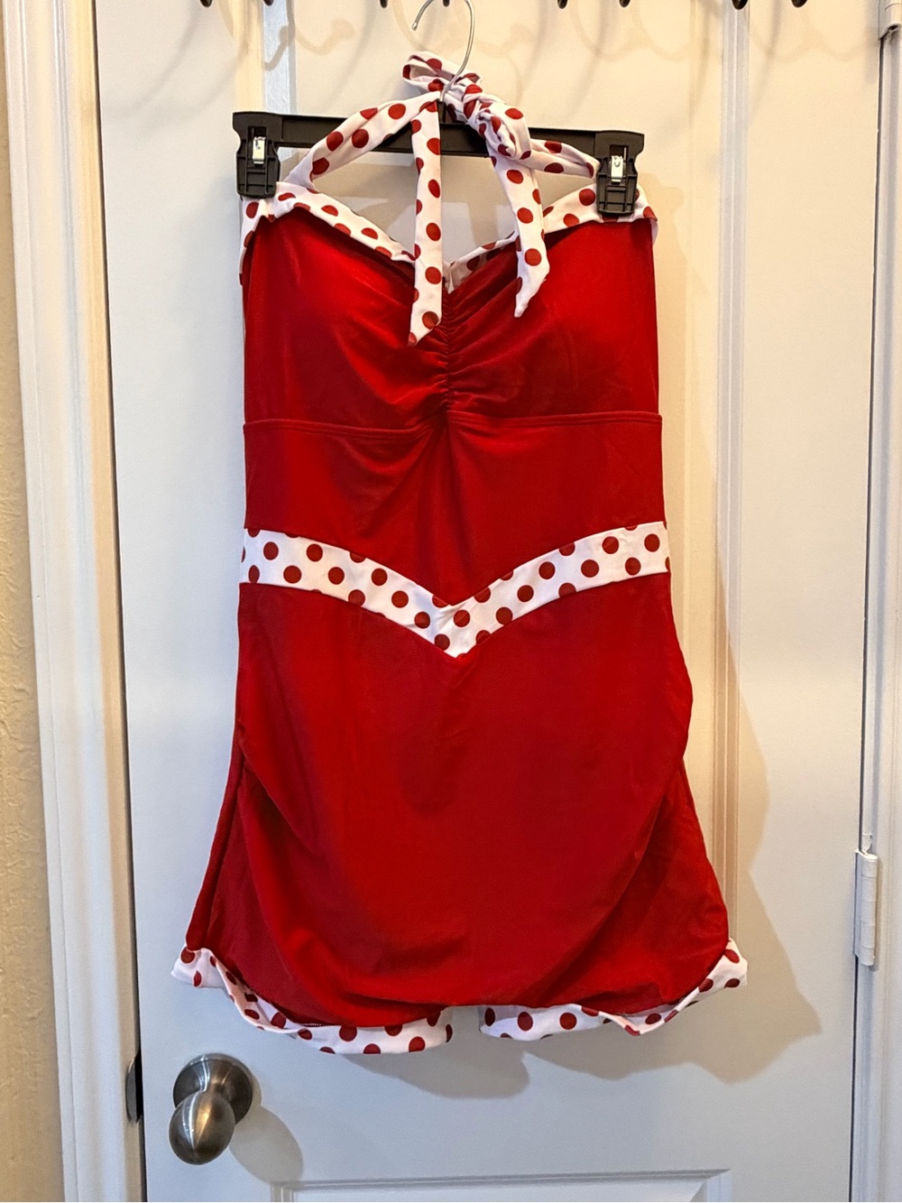 Retro Style 2XL Red Polka Dot Halter One Piece Pinup Swimsuit